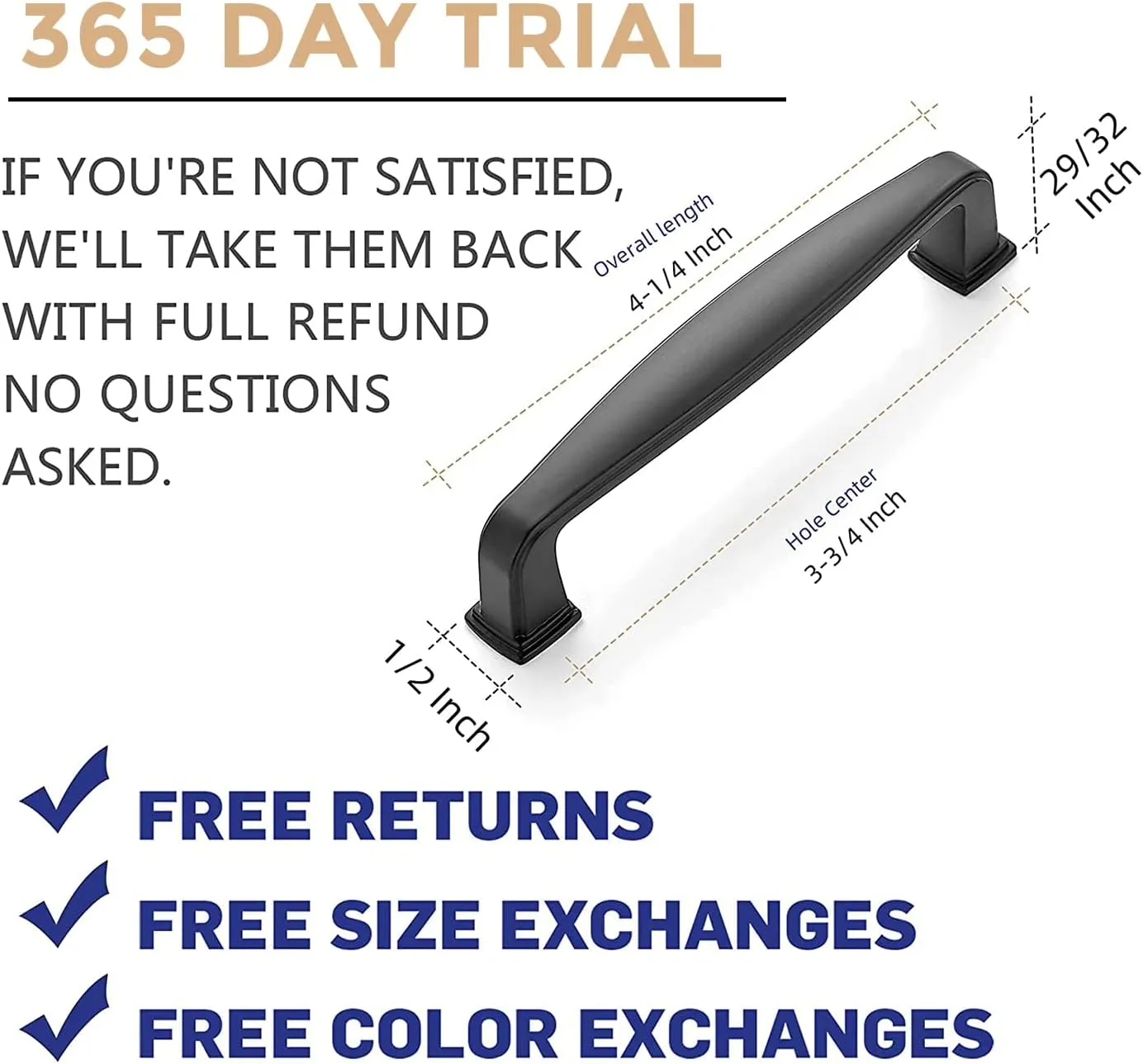 Ravinte 30 Pack Solid 3-3/4 Inch Cabinet Handles - Matte Black Pulls for Kitchen Drawers and Cabinets - Hardware for Cupboards