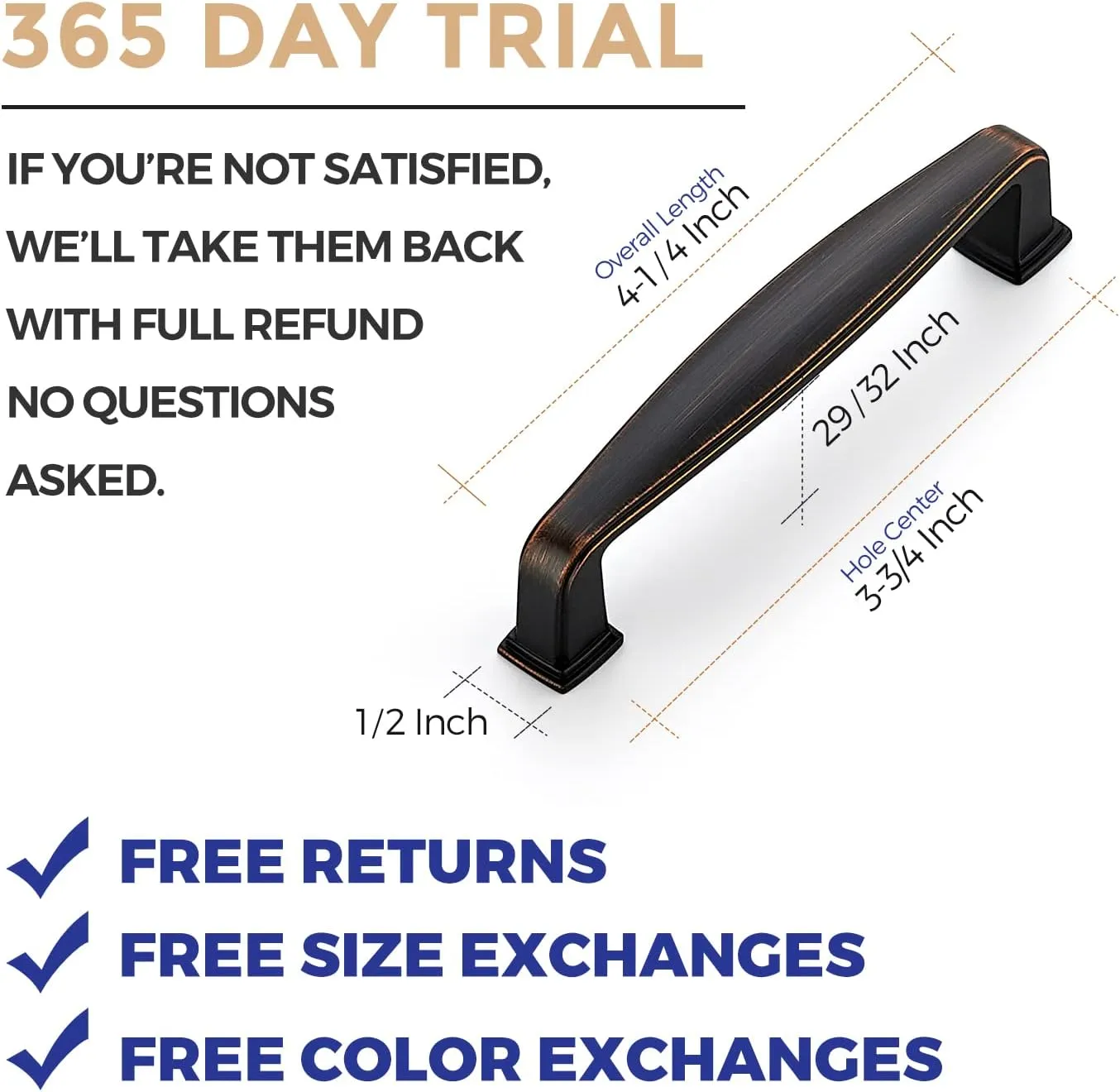Ravinte 5 Pack Solid 3-3/4 Inch Kitchen Cabinet Handles Oil Rubbed Bronze Cabinet Pulls Drawer Pulls Kitchen Cabinet Hardware Kitchen Handles for Cabinets Cupboard Handles Drawer Handles