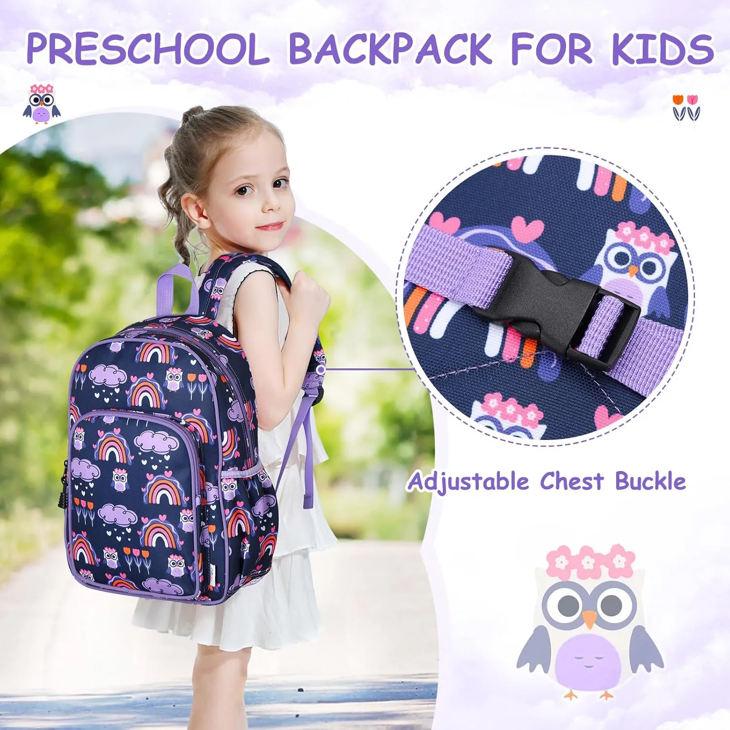 RAVUO Kids Backpack for Girls Boys, Cute Toddler School Bag Bookbag W Chest Strap