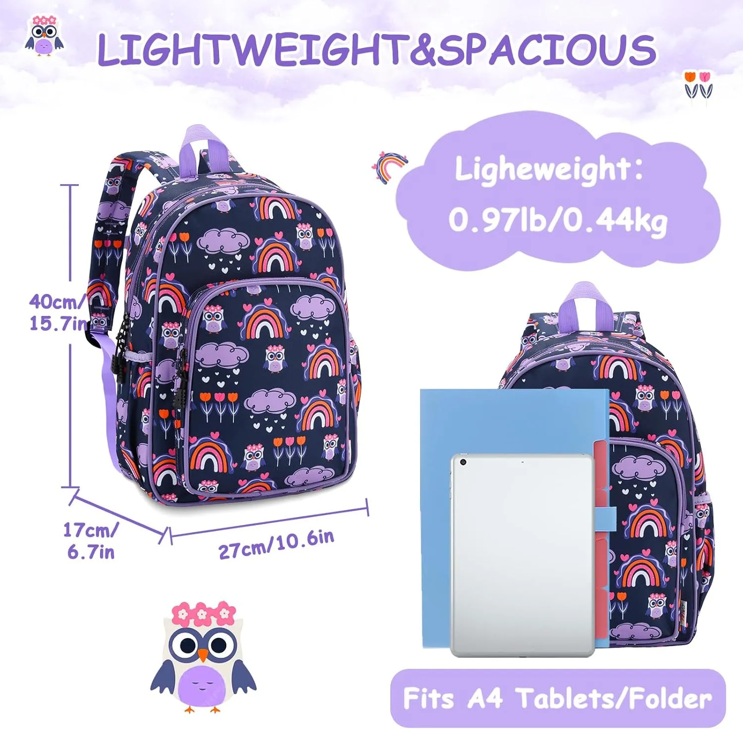RAVUO Kids Backpack for Girls Boys, Cute Toddler School Bag Bookbag W Chest Strap