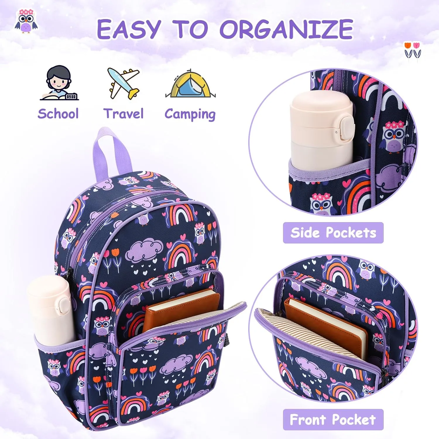 RAVUO Kids Backpack for Girls Boys, Cute Toddler School Bag Bookbag W Chest Strap
