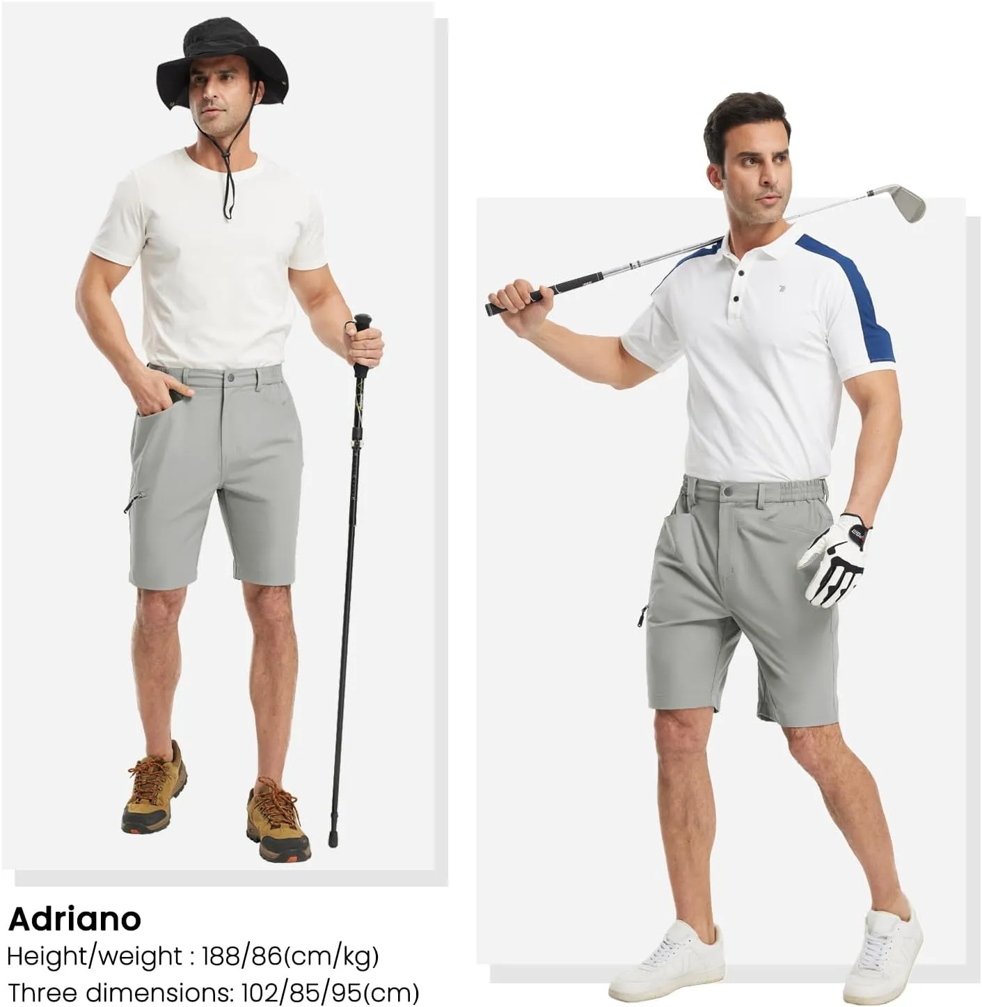 Rdruko Men's 9” Golf Shorts Stretch 4 Pockets Dress Shorts Elastic Waist Casual Flat Front Quick Dri Work Hiking Zip Cargo