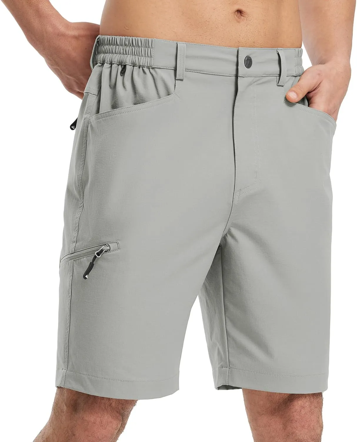 Rdruko Men's 9” Golf Shorts Stretch 4 Pockets Dress Shorts Elastic Waist Casual Flat Front Quick Dri Work Hiking Zip Cargo