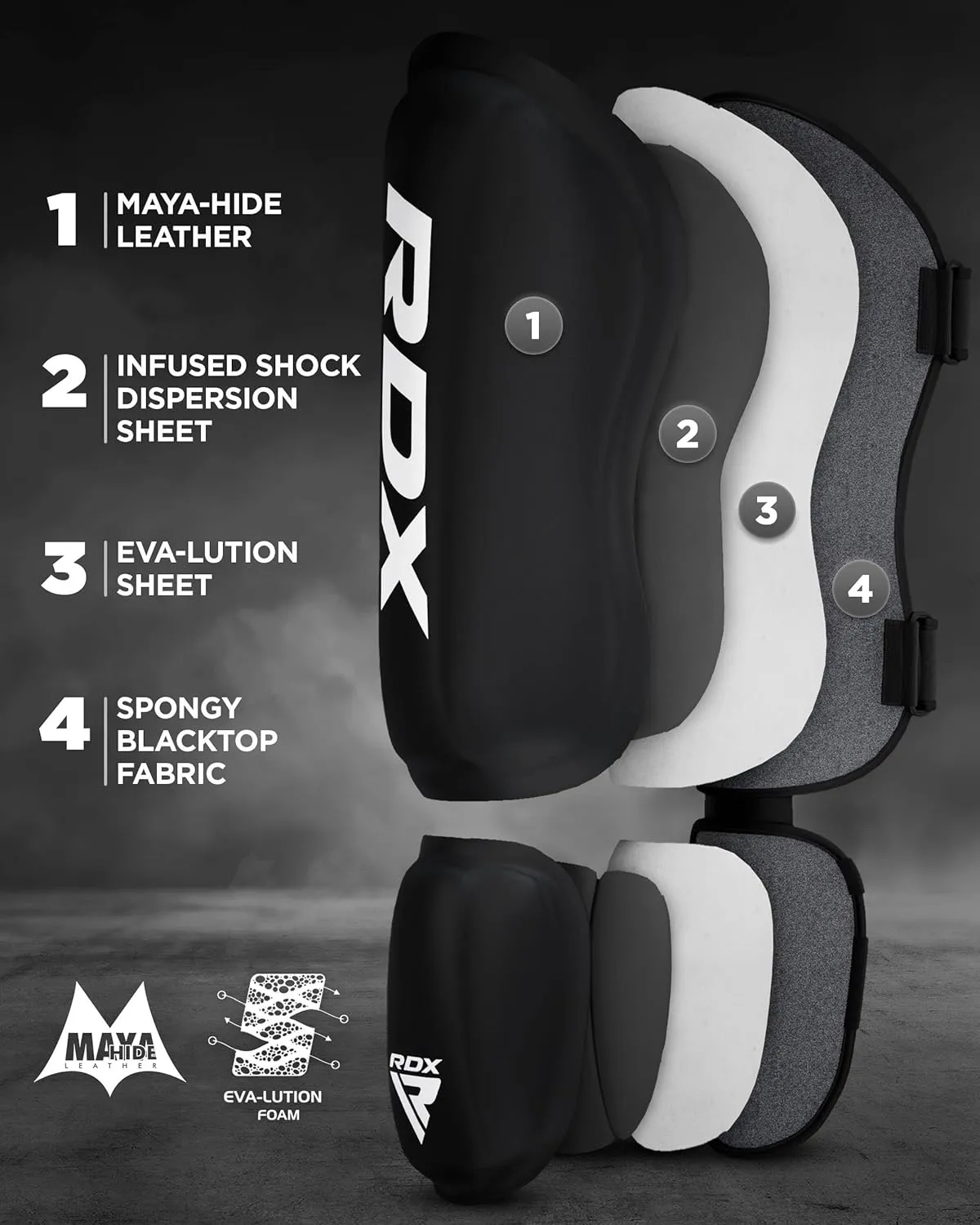 RDX Shin Guards Kickboxing Muay Thai, SATRA SMMAF Approved, Premium Maya Hide Leather, Leg Instep Protection Pads, MMA Martial Arts Kicking Sparring Training Gear, BJJ Karate Boxing Taekwondo, Black