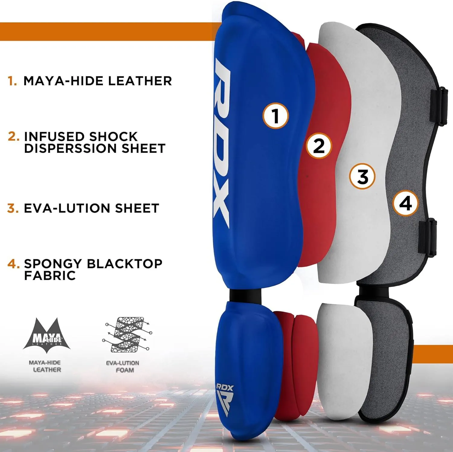 RDX Shin Guards Kickboxing Muay Thai, SATRA SMMAF Approved, Premium Maya Hide Leather, Leg Instep Protection Pads, MMA Martial Arts Kicking Sparring Training Gear, BJJ Karate Boxing Taekwondo, Black