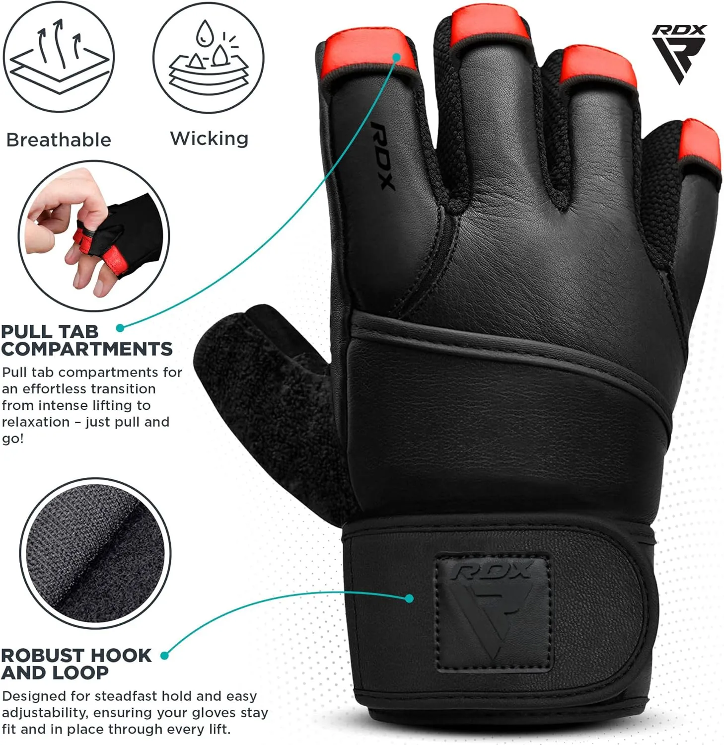 RDX Weight Lifting Gloves Gym Workout, Maya Hide Leather, 50CM Long Wrist Support, Full Palm Protection, Powerlifting Strength Training Deadlifting Bodybuilding Exercise, Ventilated Men Women Home Gym