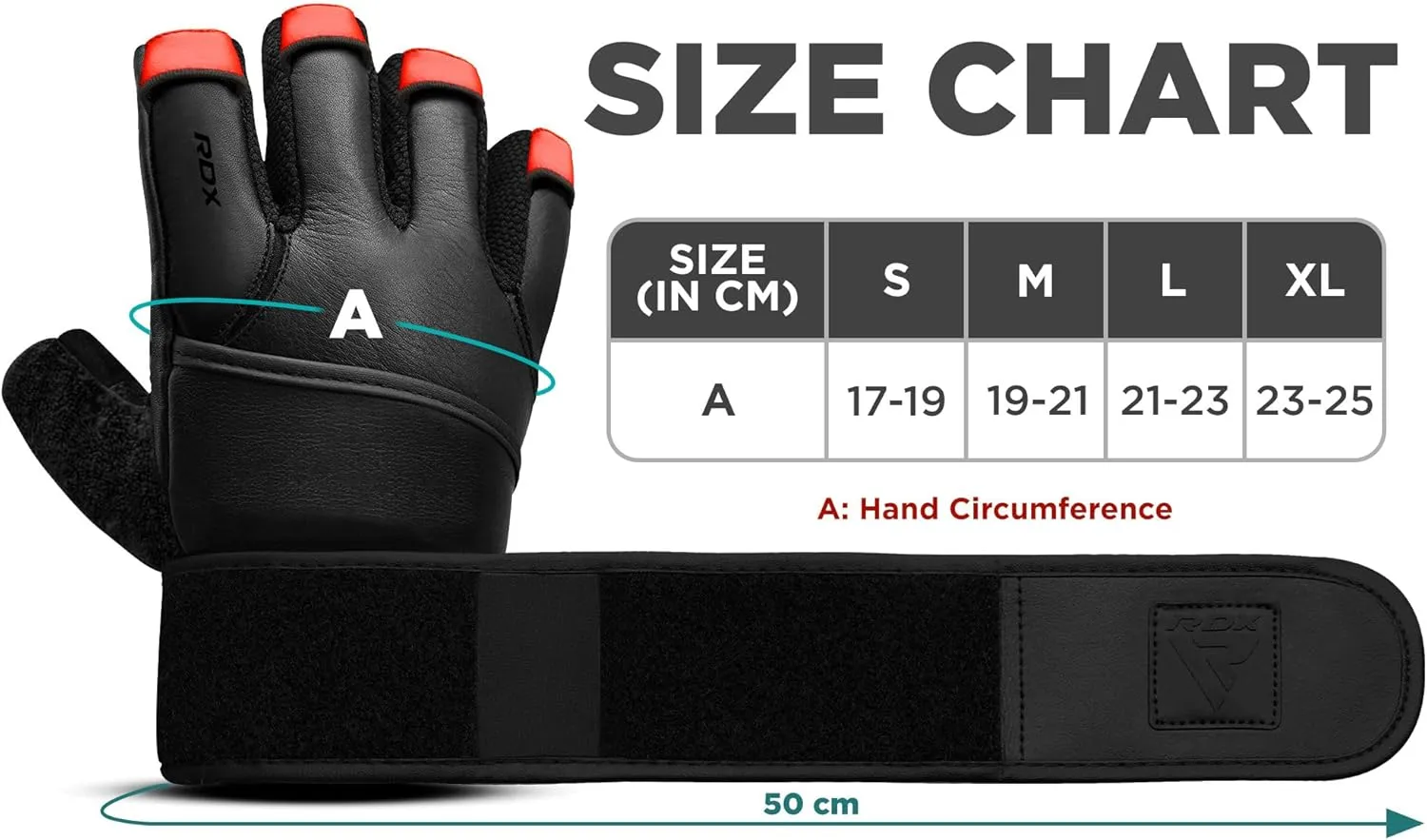 RDX Weight Lifting Gloves Gym Workout, Maya Hide Leather, 50CM Long Wrist Support, Full Palm Protection, Powerlifting Strength Training Deadlifting Bodybuilding Exercise, Ventilated Men Women Home Gym