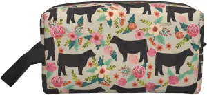 Red Flower Show Steer Cows Cattle Print Travel Cosmetic Large Capacity Zippered Storage Bag For Toiletries Daily Essentials
