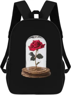 Red Rose Glass Dome 17 Inch Backpack Travel Laptop Shoulder Bag Funny Daypack Gifts for Men Women