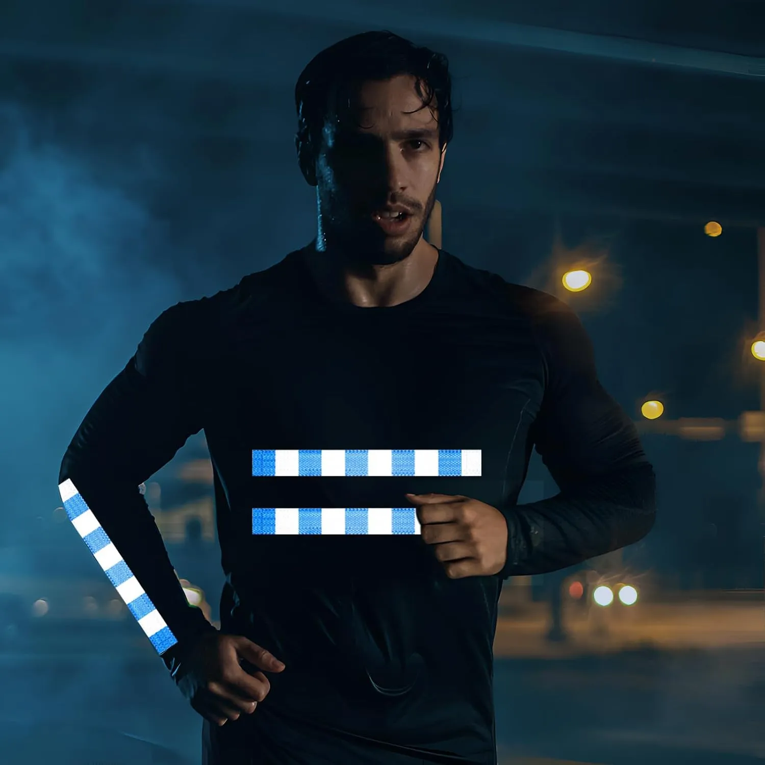 Reflective Tape Blue and White 2 inch X 66 feet, Outdoor Waterproof Hazard Conspicuity Warning Industrial Marking Tape