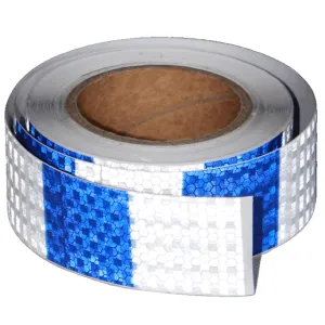 Reflective Tape Blue and White 2 inch X 66 feet, Outdoor Waterproof Hazard Conspicuity Warning Industrial Marking Tape