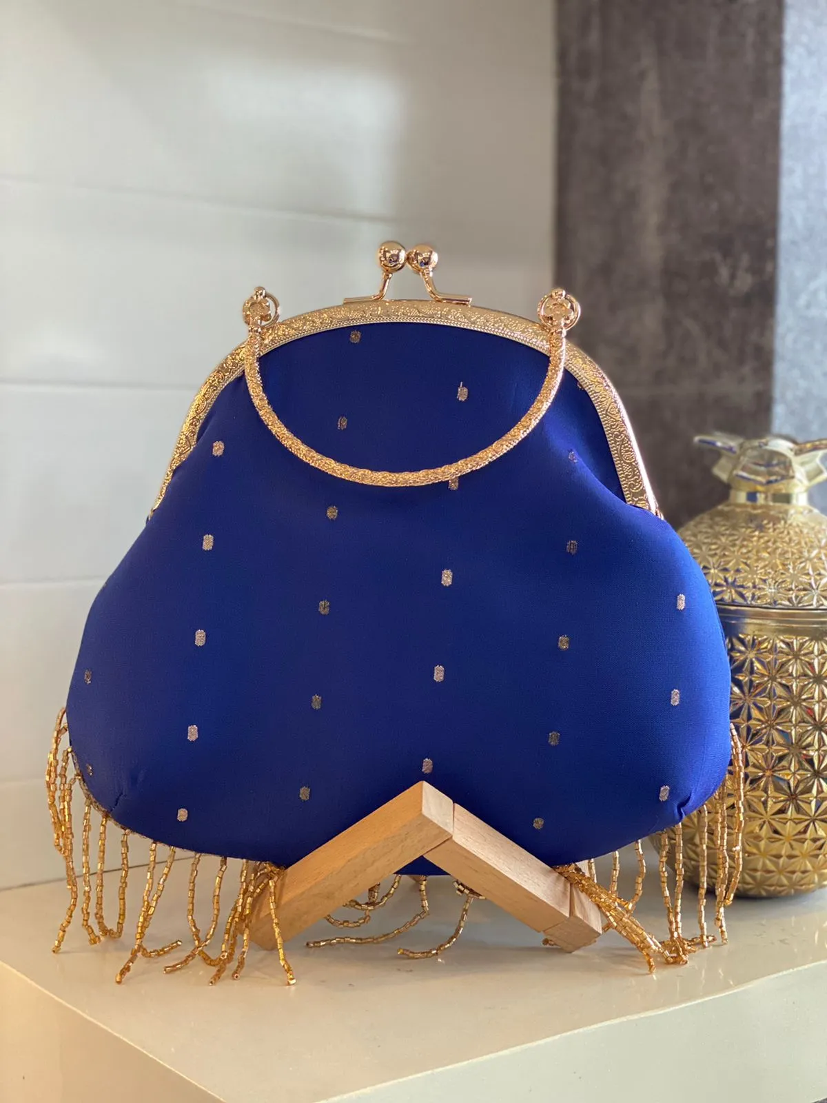 Regal Blue Vintage Handbag With Tassel Latkan