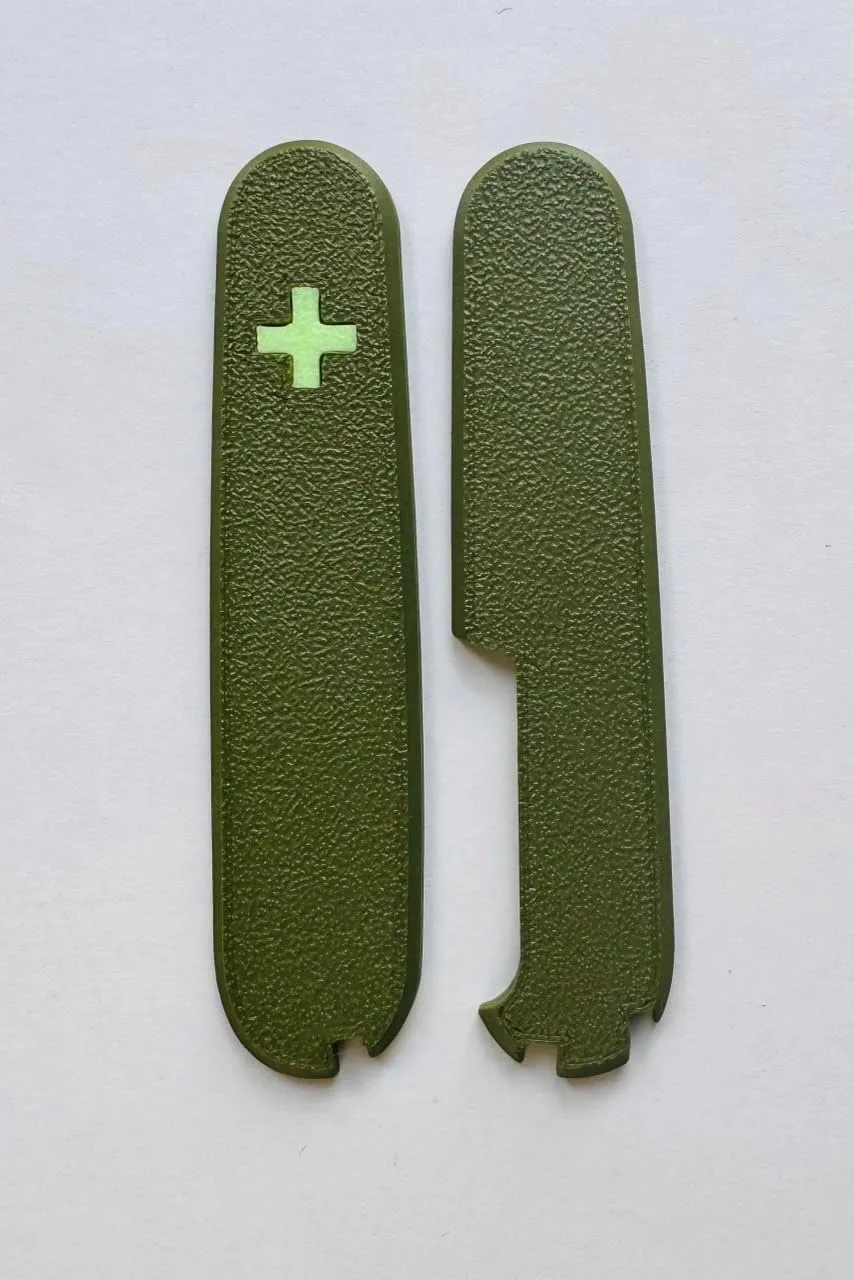 Replacement Covers For Victorinox Scales Plus 91mm Plastic Handles With Toothpick Tweezers And Ballpoint Pen Glowing Cross (Army Green)