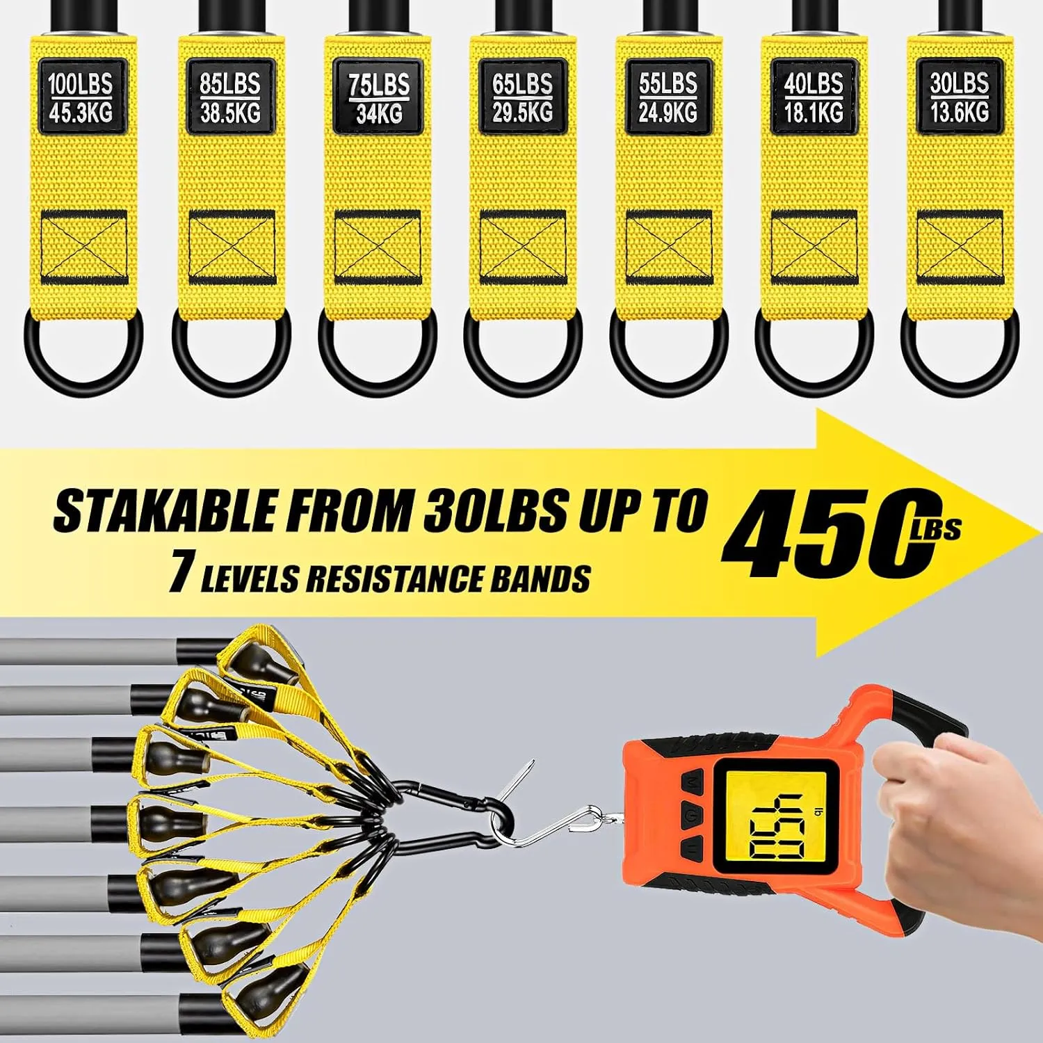 Resistance Bands, 350lbs/450lbs Heavy Exercise Bands with Handles, Workout Bands Set for Working Out Men, Fitness Weight Bands for Strength Training, Stretching, Slim, Physiotherapy