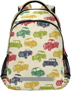 Retro Car Backpack for Girls Kids Boys School Bookbags, Student Laptop Backpack Carrying Bag Casual Lightweight Travel Sports Day Packs