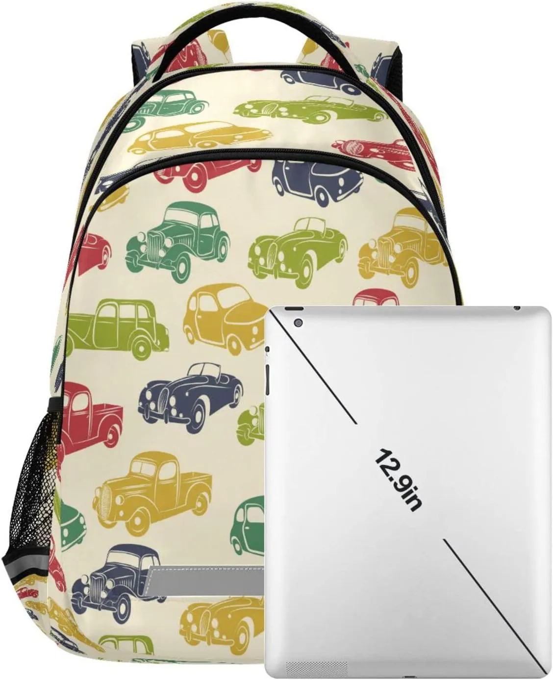 Retro Car Backpack for Girls Kids Boys School Bookbags, Student Laptop Backpack Carrying Bag Casual Lightweight Travel Sports Day Packs