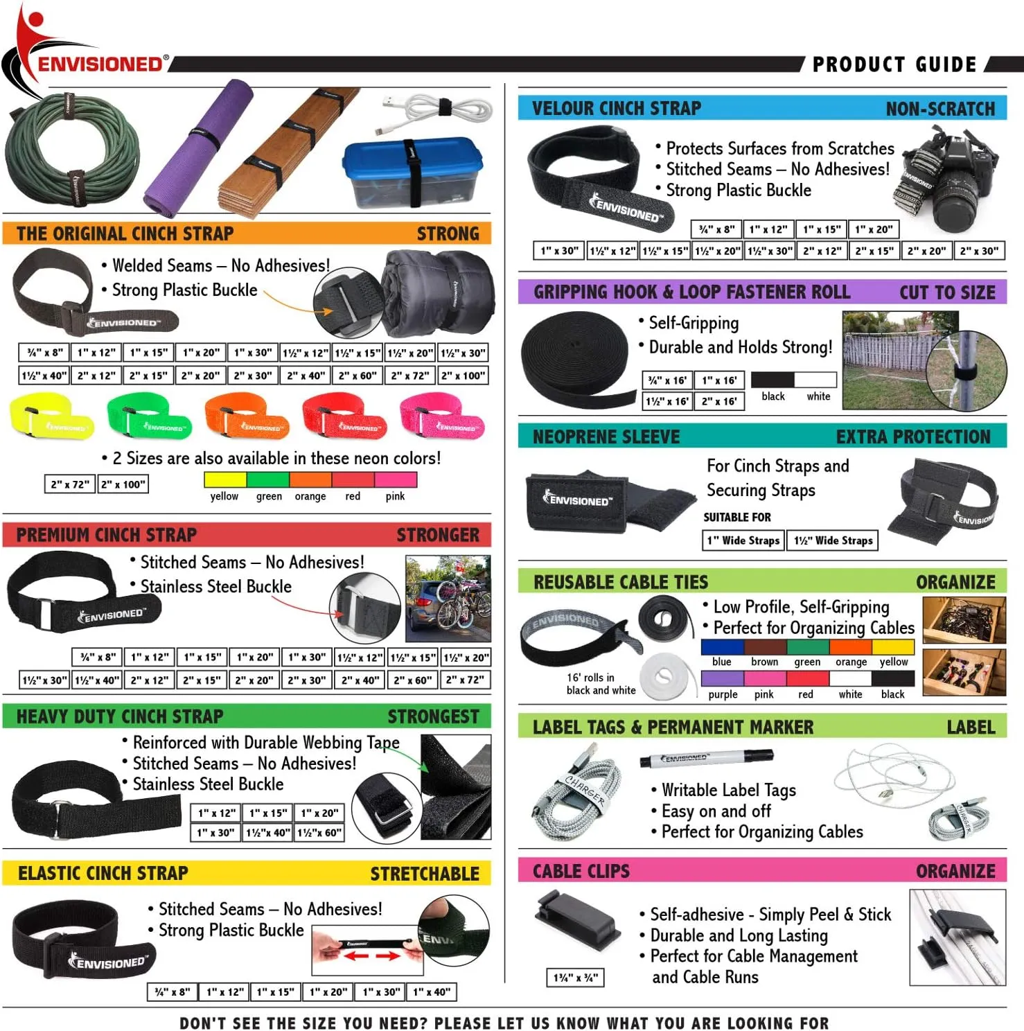 Reusable Cinch Straps 1" x 15" - 12 Pack, Multipurpose Quality Hook and Loop Securing Straps (Black) - Plus 2 Free Bonus Reusable Cable Ties