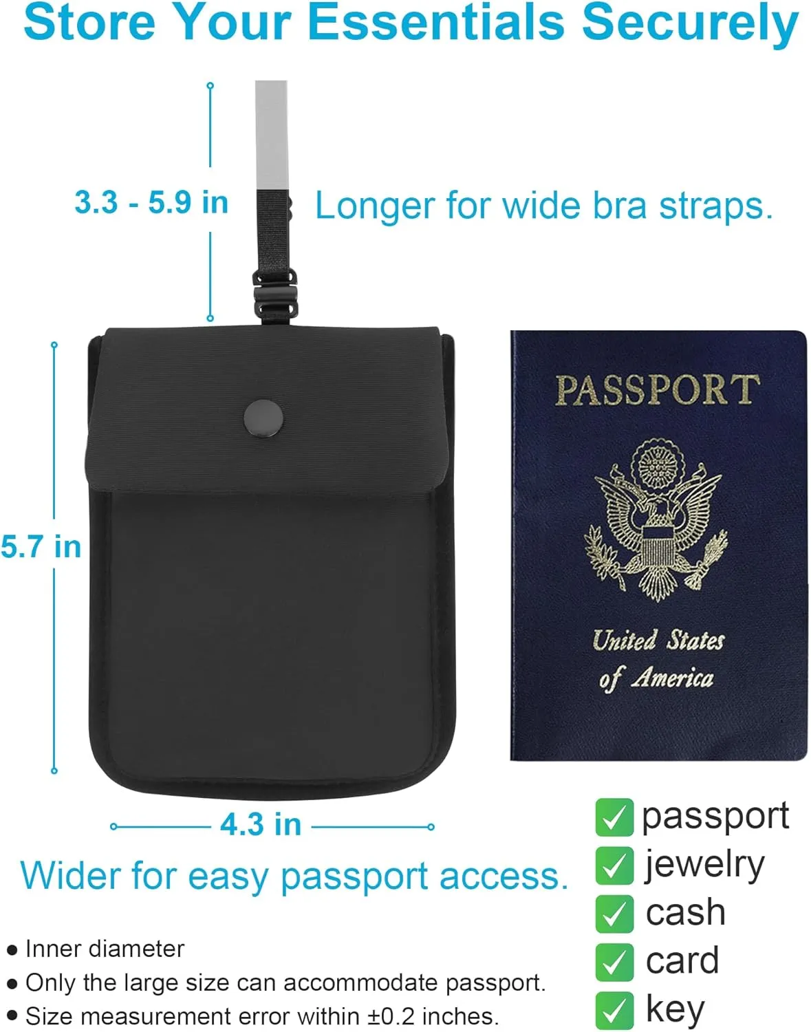 RFID-Blocking Travel Bra Wallet, Hidden Money Pouch with Adjustable Elastic Strap, Ideal Secret Pocket Protect Your Passport Credit Cards Valuables