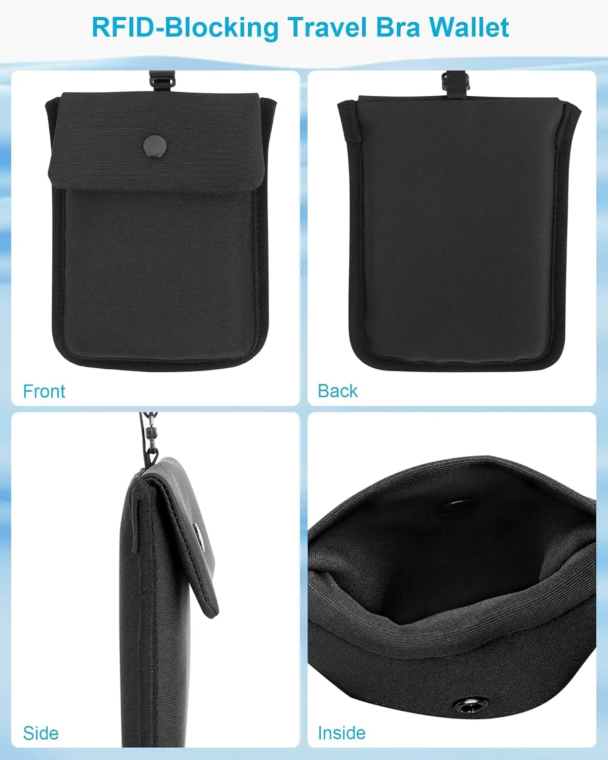 RFID-Blocking Travel Bra Wallet, Hidden Money Pouch with Adjustable Elastic Strap, Ideal Secret Pocket Protect Your Passport Credit Cards Valuables