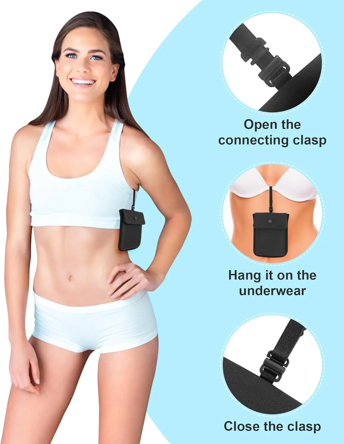RFID-Blocking Travel Bra Wallet, Hidden Money Pouch with Adjustable Elastic Strap, Ideal Secret Pocket Protect Your Passport Credit Cards Valuables