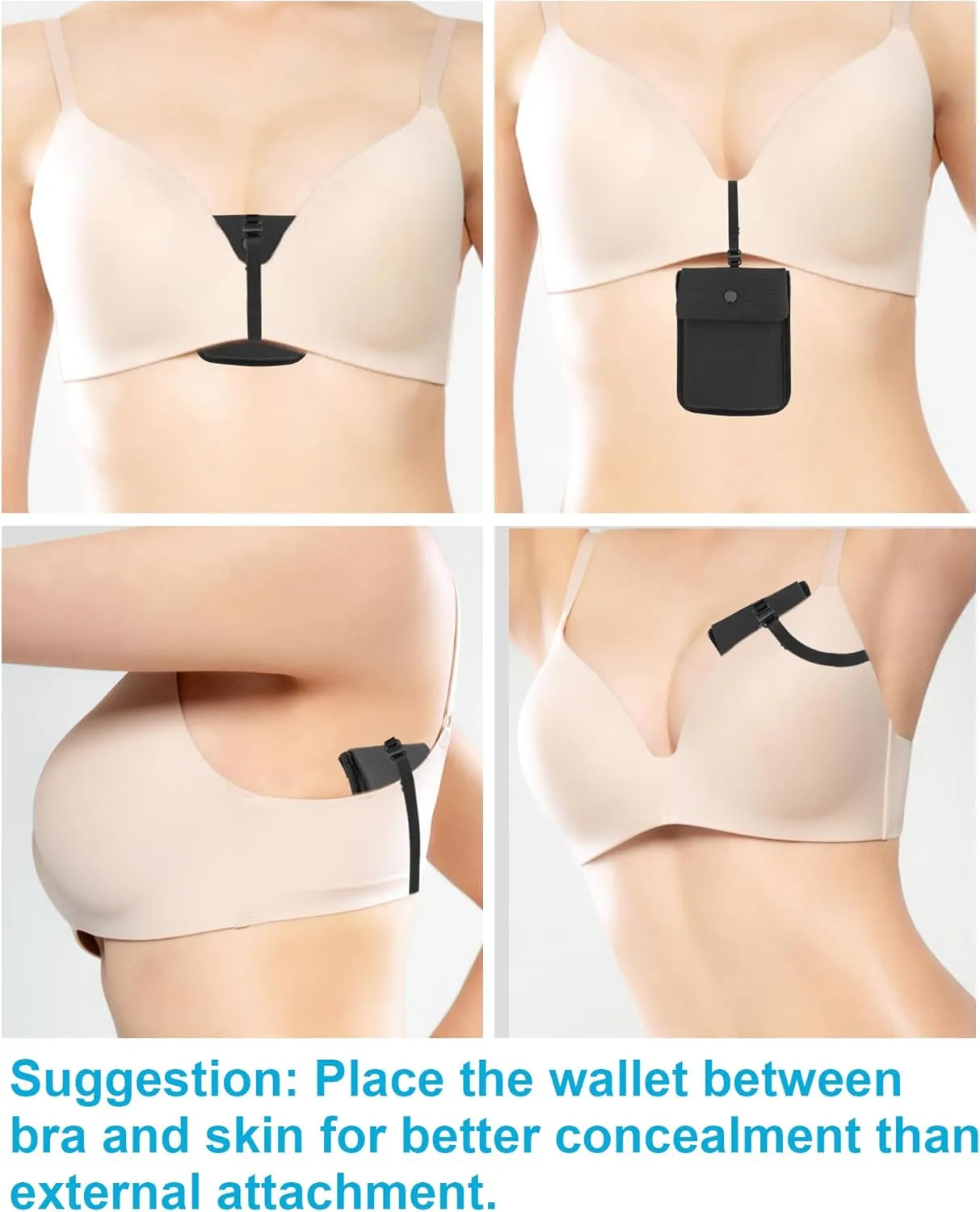 RFID-Blocking Travel Bra Wallet, Hidden Money Pouch with Adjustable Elastic Strap, Ideal Secret Pocket Protect Your Passport Credit Cards Valuables