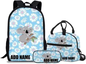 Rnyleeg Custom Backpack Personalized Daypack for Boys Girls Kids, 3-in-1 School Bag Bookbags Set with Lunch Bag Pencil Case, Add Your Name on Raccoon Backpack