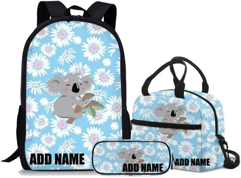 Rnyleeg Custom Backpack Personalized Daypack for Boys Girls Kids, 3-in-1 School Bag Bookbags Set with Lunch Bag Pencil Case, Add Your Name on Raccoon Backpack
