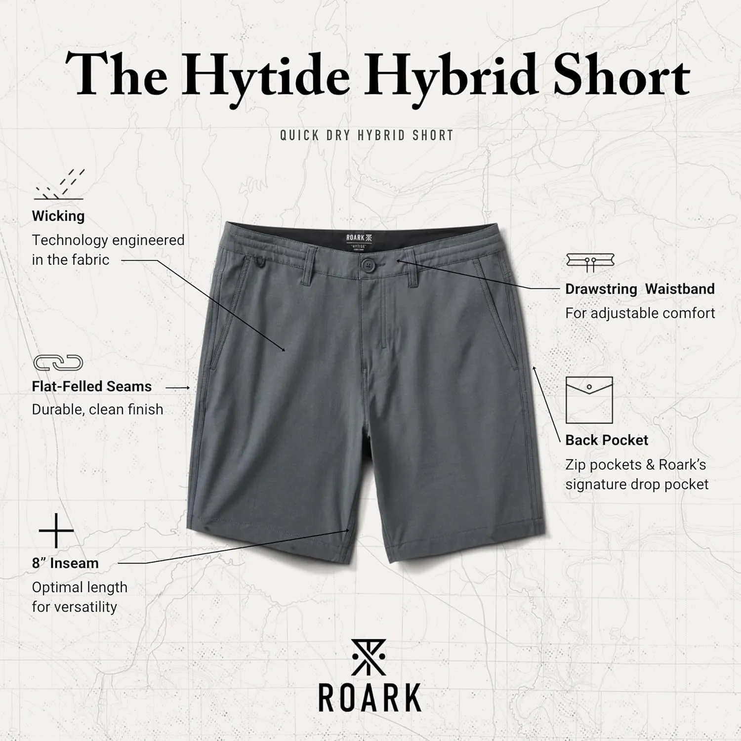 Roark Hytide Mens Hybrid Shorts 8" – Quick-Dry, 4-Way Stretch, Travel, Hiking, Golf & Casual Outdoor Shorts for Men