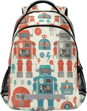 Robot Face Cartoon School Backpack Bag for Boys Girls Cogwheel Nanobot Lightweight Bookbag Daypack 17 Inch Large Capacity Bag for Students Women Men