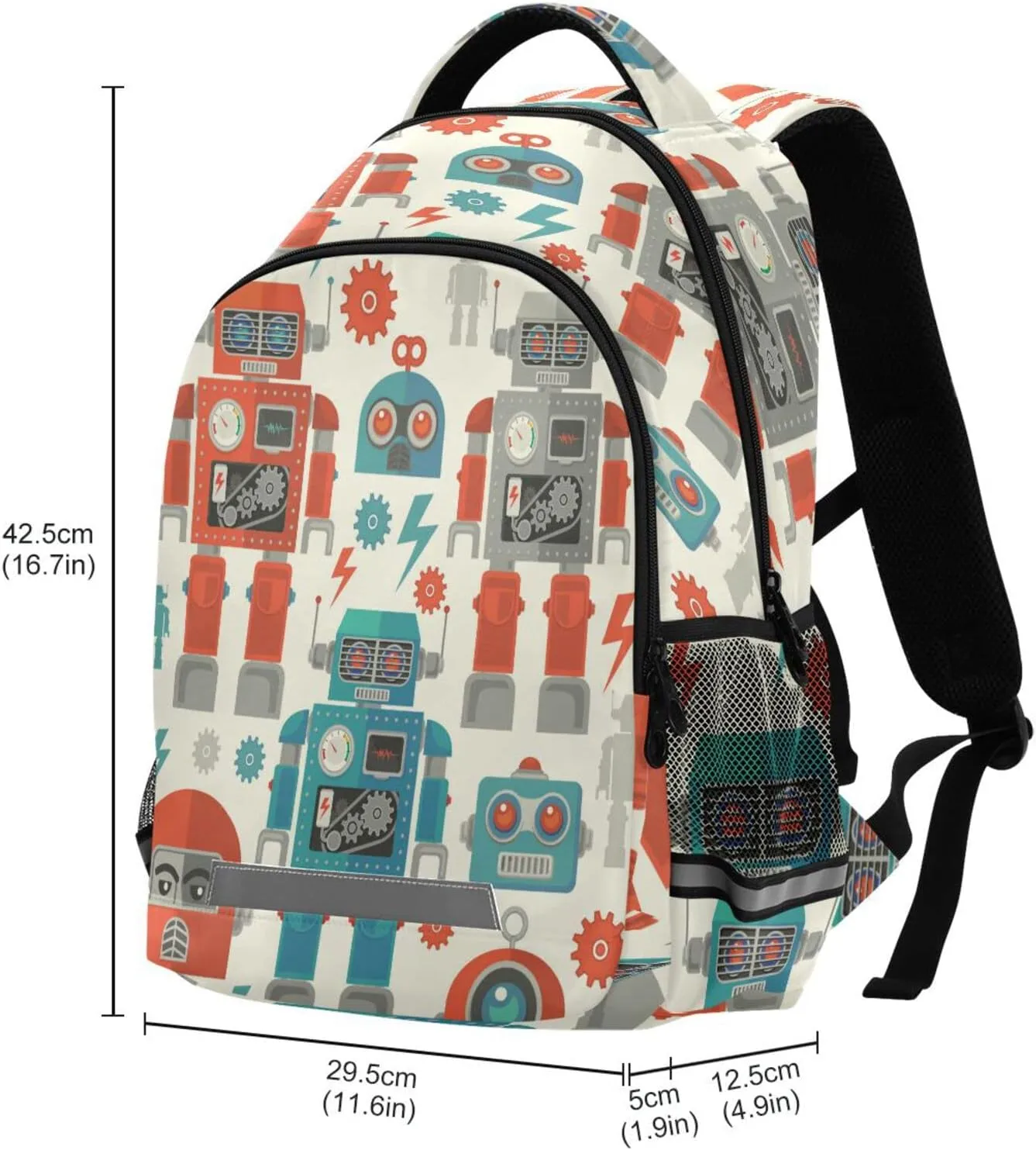 Robot Face Cartoon School Backpack Bag for Boys Girls Cogwheel Nanobot Lightweight Bookbag Daypack 17 Inch Large Capacity Bag for Students Women Men