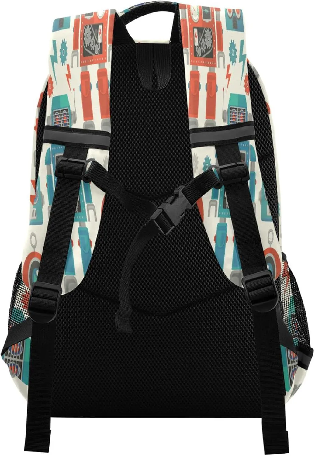 Robot Face Cartoon School Backpack Bag for Boys Girls Cogwheel Nanobot Lightweight Bookbag Daypack 17 Inch Large Capacity Bag for Students Women Men