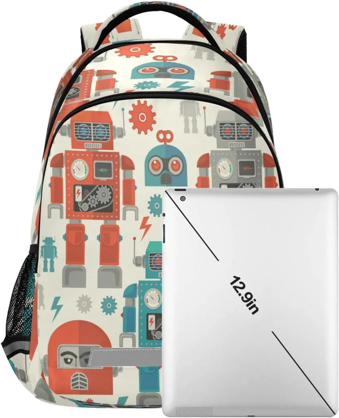 Robot Face Cartoon School Backpack Bag for Boys Girls Cogwheel Nanobot Lightweight Bookbag Daypack 17 Inch Large Capacity Bag for Students Women Men