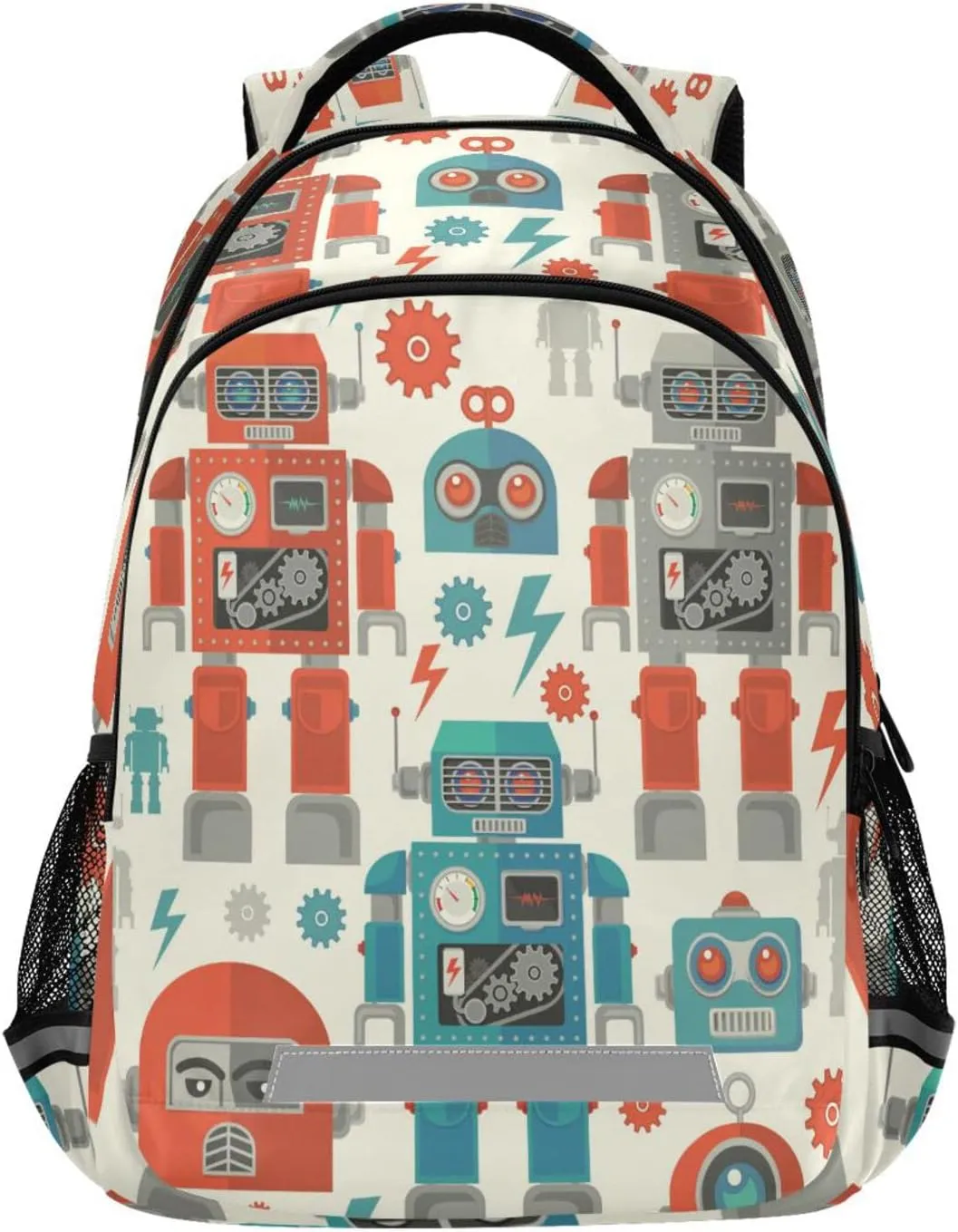Robot Face Cartoon School Backpack Bag for Boys Girls Cogwheel Nanobot Lightweight Bookbag Daypack 17 Inch Large Capacity Bag for Students Women Men