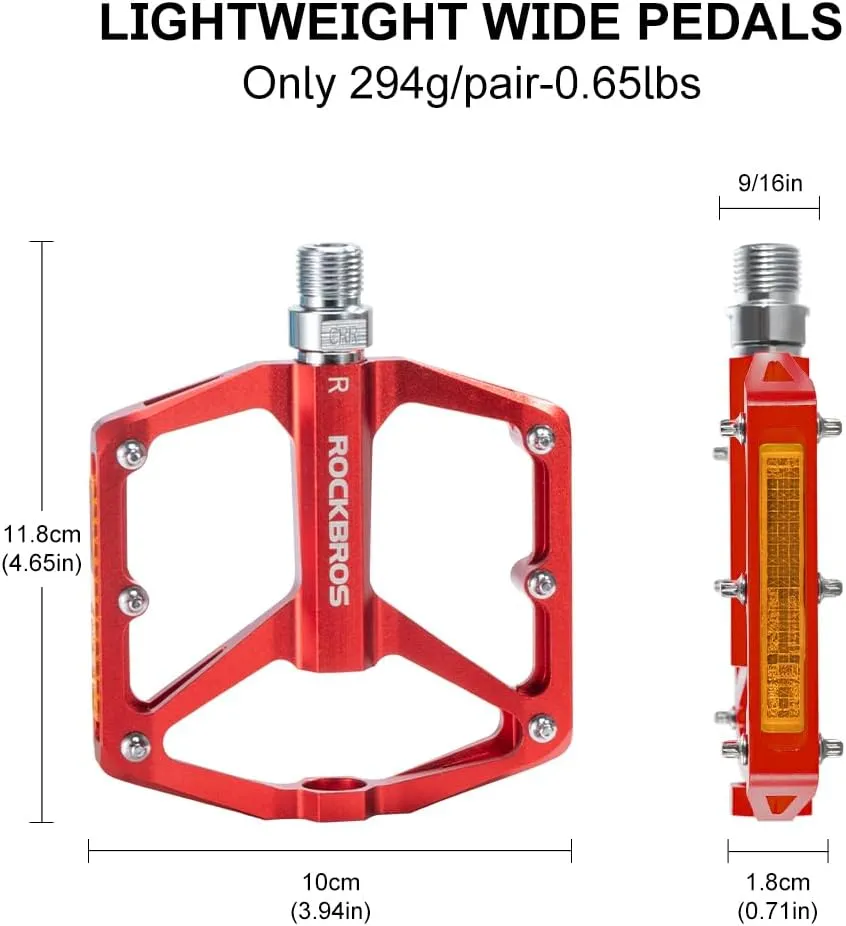 ROCKBROS Mountain Bike Pedals MTB Pedals Bicycle Flat Pedals Aluminum 9/16" Sealed Bearing Lightweight Platform for Road Mountain BMX MTB Bike