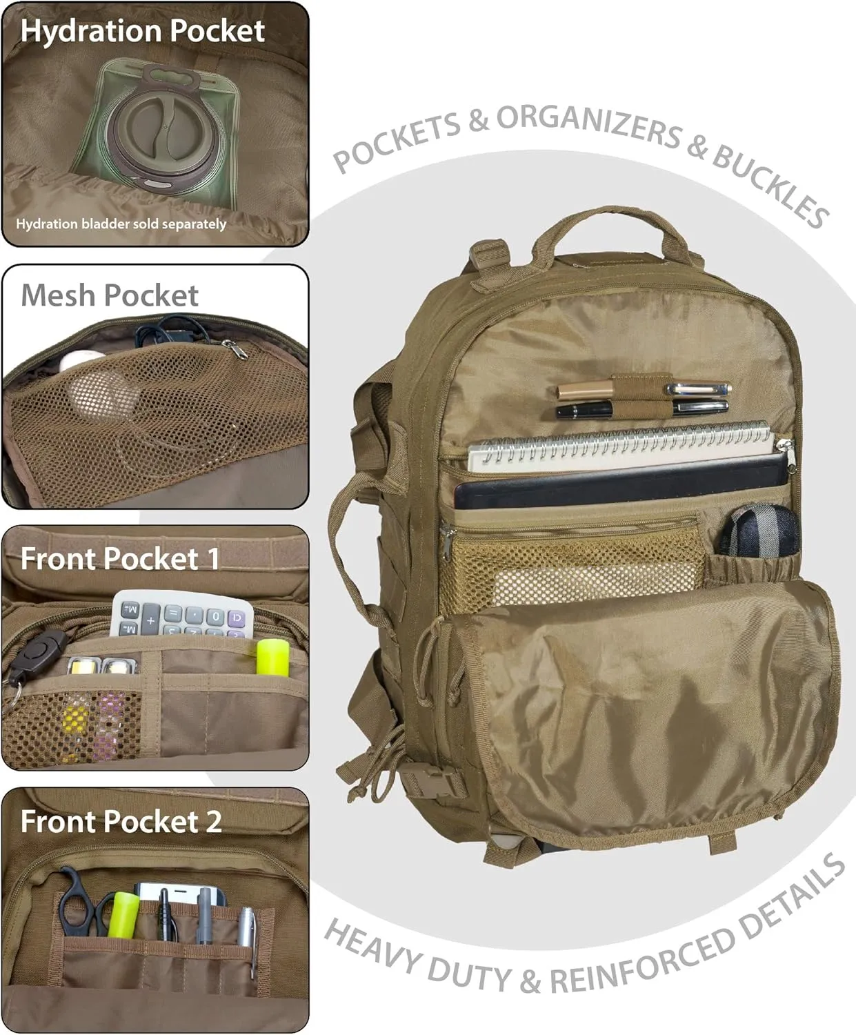 Rockland Military Tactical Laptop Backpack, Tan, Large