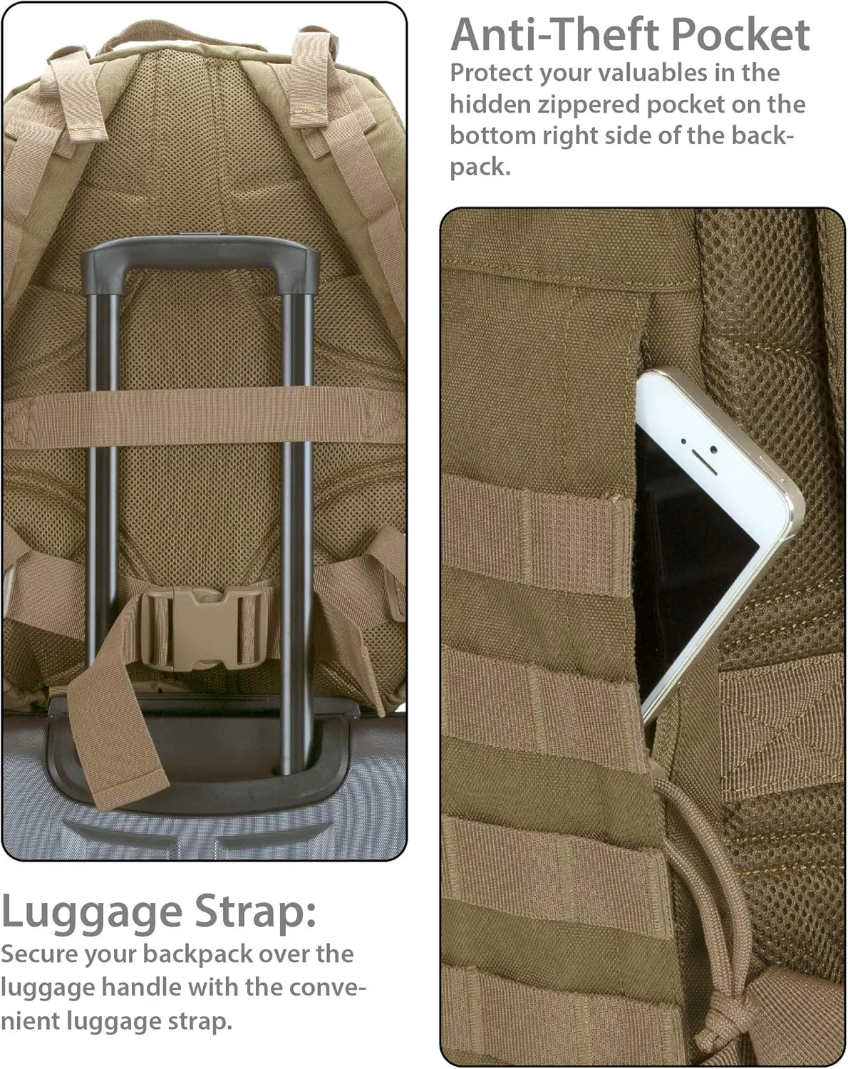 Rockland Military Tactical Laptop Backpack, Tan, Large