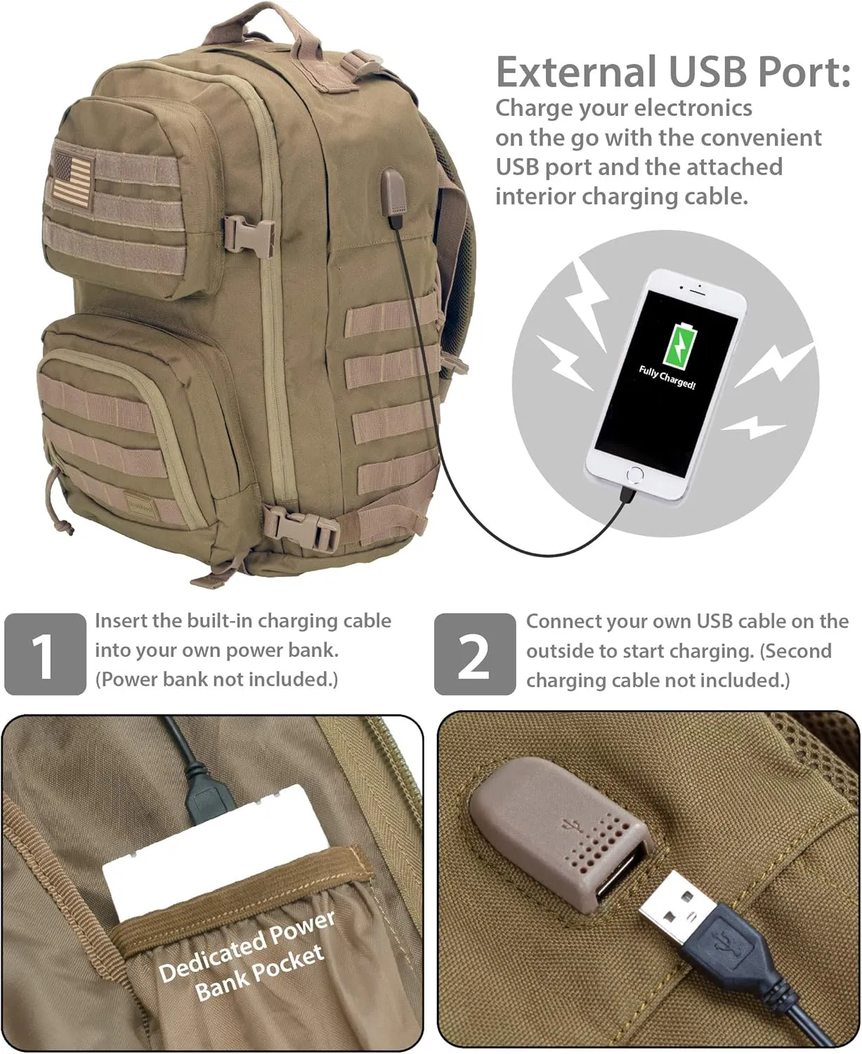 Rockland Military Tactical Laptop Backpack, Tan, Large