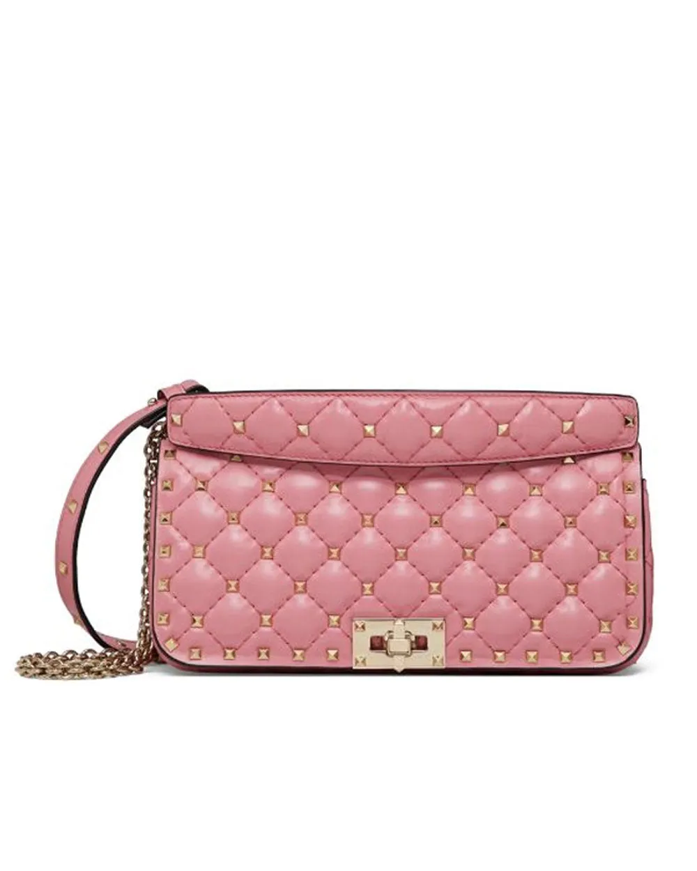 Rockstud Spike Calfskin Shoulder Bag in Candy Rose