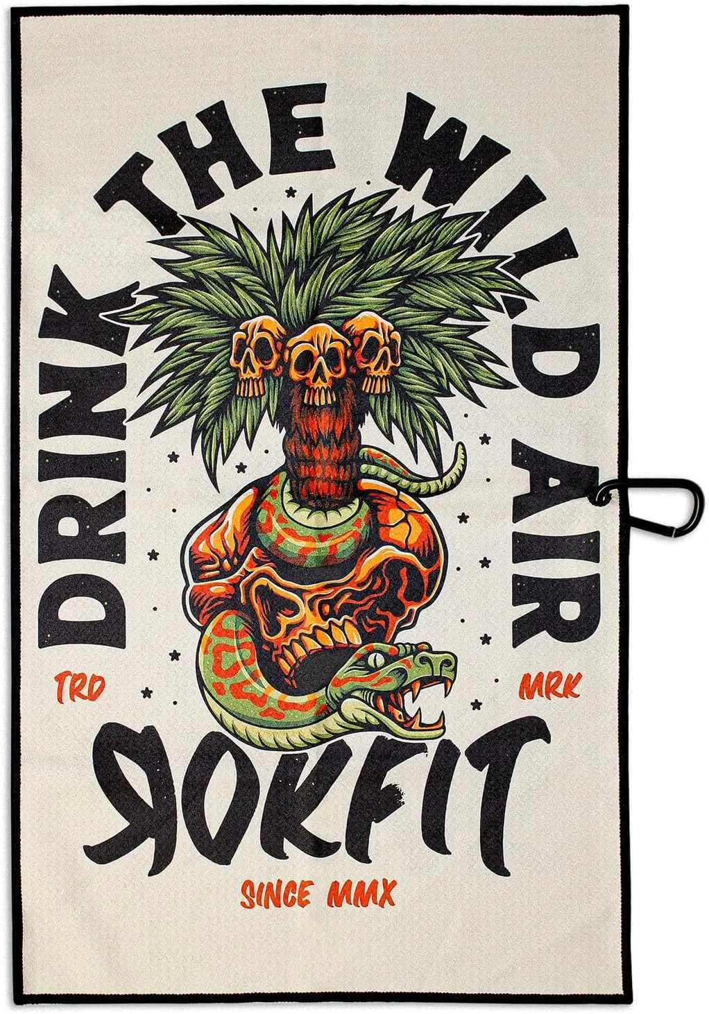 RokFit Gym & Golf Towel – Multi-Use, Quick-Dry, Durable Utility Towel with Bold Graphic and Carabiner Clip (Drink The Wild Air)