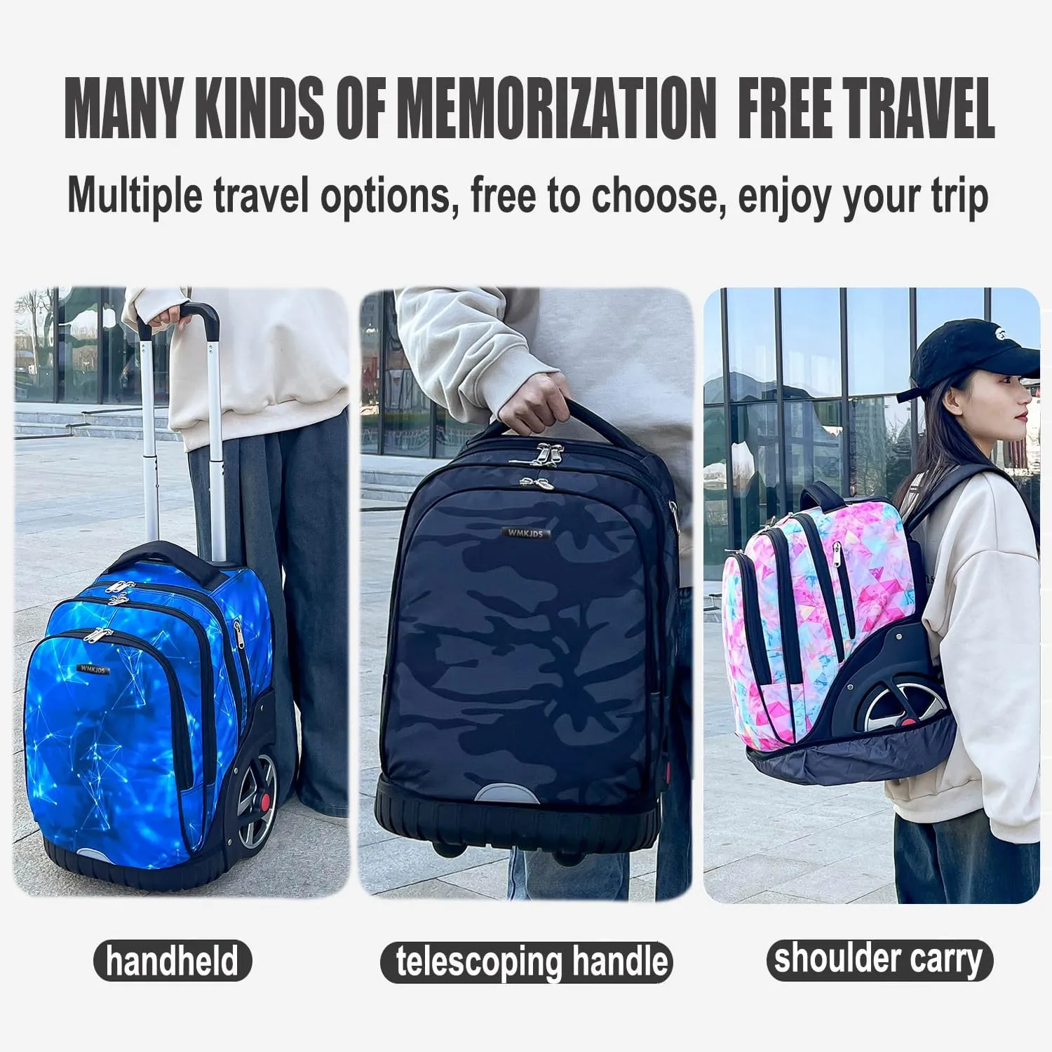 Rolling Backpack, 55L (14.5gal) Backpack with Wheels for Business, Waterproof Backpack with Dual Handles and Silent Large Wheels, Carry on Backpack with Laptop Compartment (Black,22 inch)