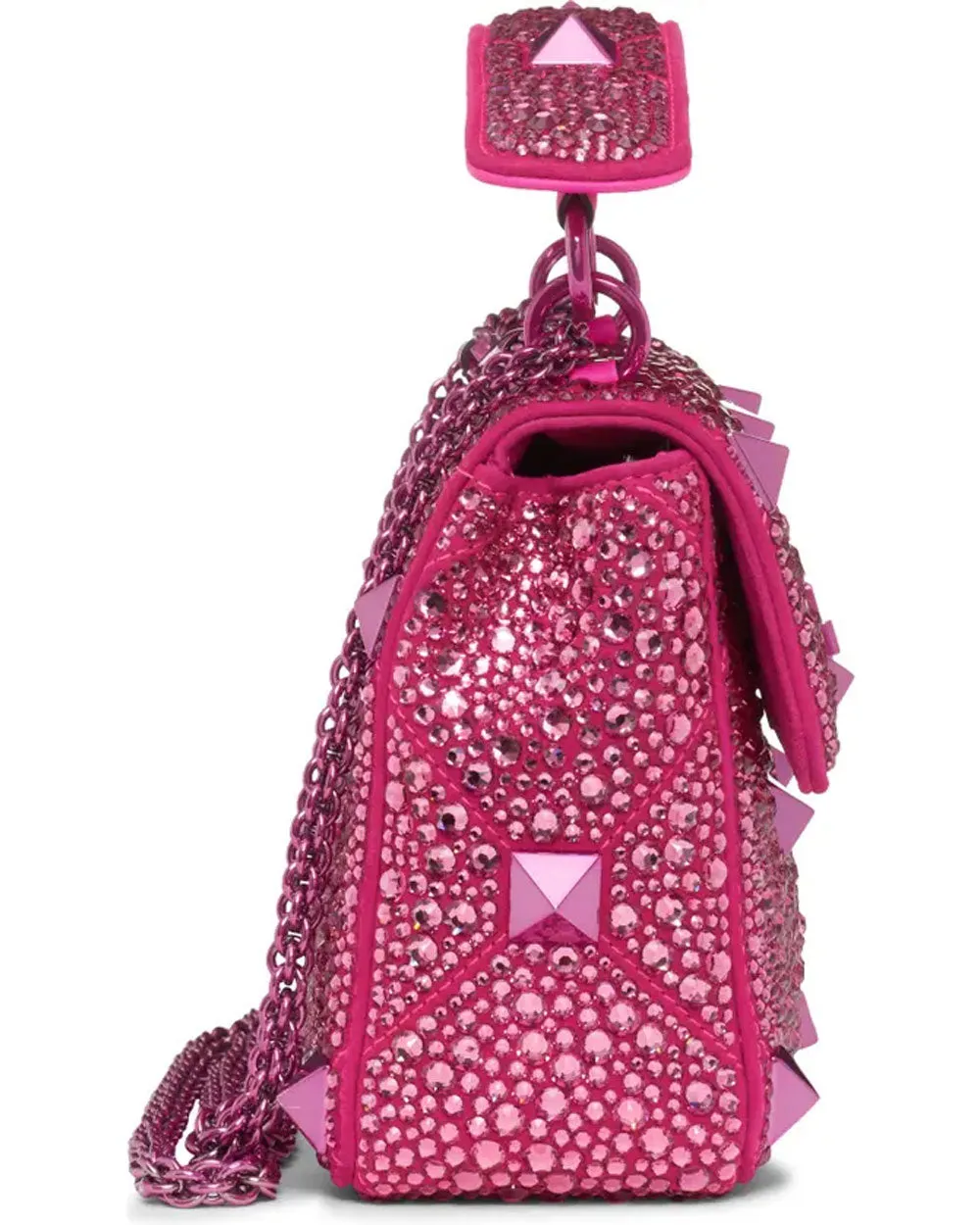Roman Stud Medium Bag with Chain and Rhinestones in Rose Pink
