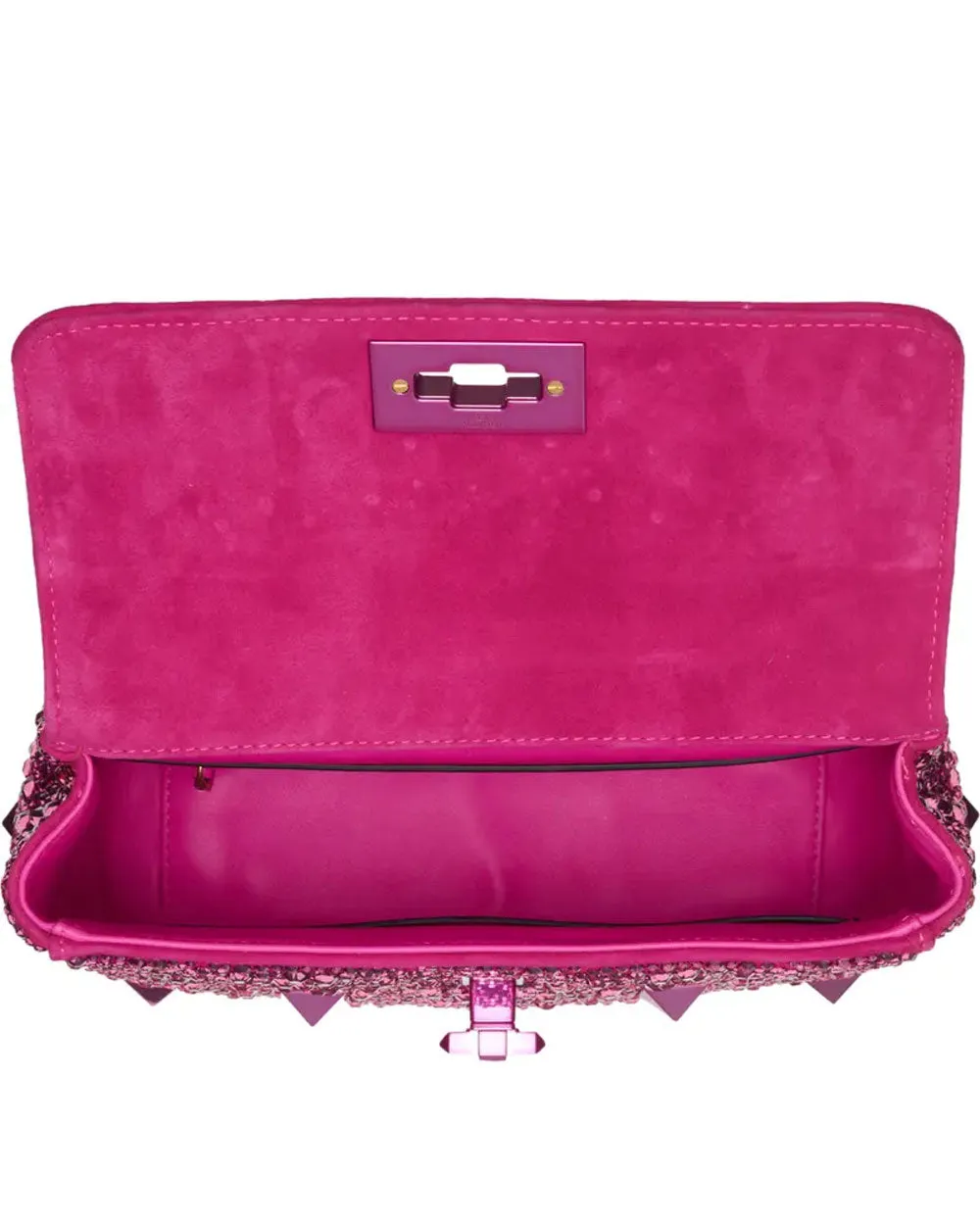 Roman Stud Medium Bag with Chain and Rhinestones in Rose Pink