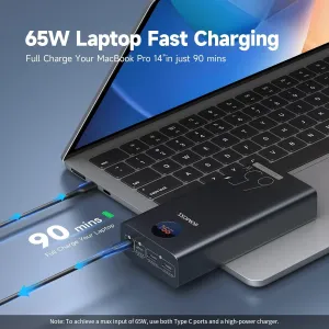 ROMOSS Power Bank, 40,000mAh 65W Portable Laptop Charger with USB C Fast Charging, External Battery Pack Compatible with MacBook Pro/Air, Dell XPS, iPad, iPhone 15, Samsung, Tablet, Steam Deck