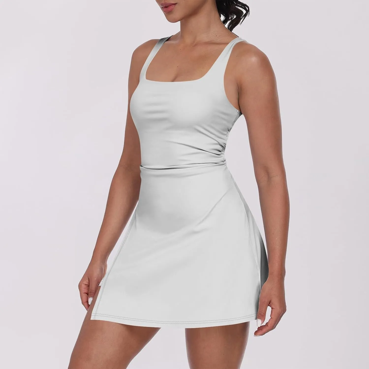Romper Dress for Women Sleeveless Spaghetti Strap Rompers Square Neck Tennis Dress Workout Athletic Clothes