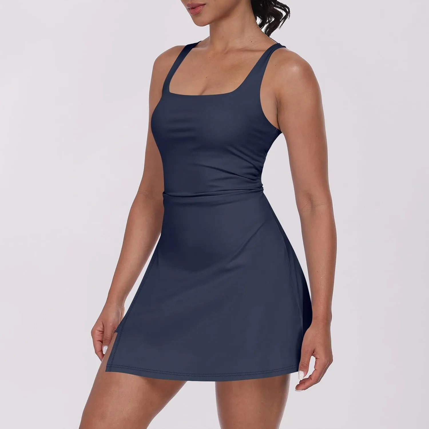 Romper Dress for Women Sleeveless Spaghetti Strap Rompers Square Neck Tennis Dress Workout Athletic Clothes