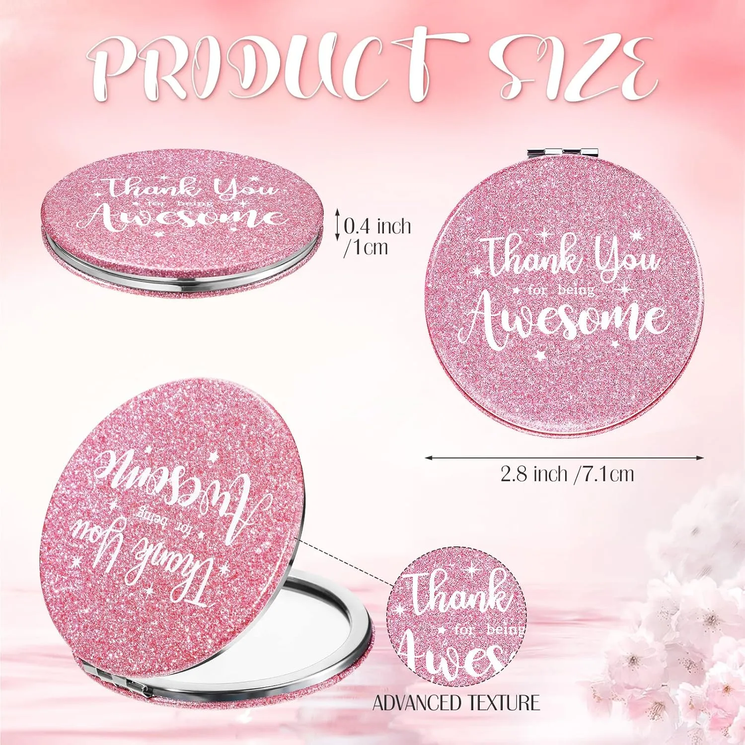 Roowest 12 Pcs Inspirational Compact Mirror Small Gifts for Mom Women Bulk Double Sided Travel Thank You for Being Awesome Makeup Magnifying Pocket Mirror for Purse(Pink)