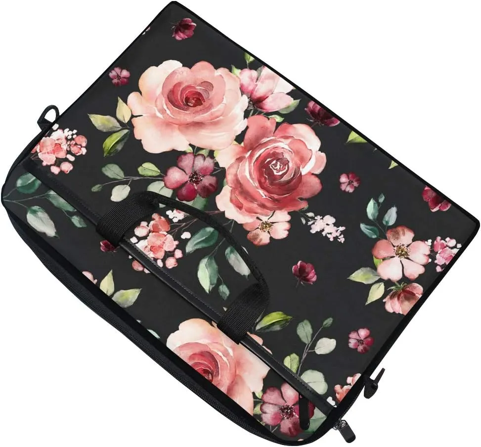 Rose Flowers Floral Black Laptop Case Bag Sleeve Portable/Crossbody Messenger Briefcase Convertible w/Strap Pocket for MacBook Air/Pro Surface Dell ASUS hp Lenovo 15-15.4 inch