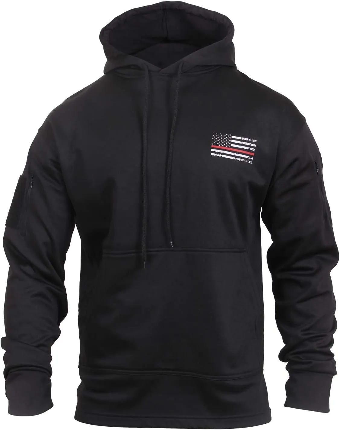 Rothco Conceal-Ops Thin Red Line Hoodie: Support Firefighters with Distressed Flag Graphic. Warm, and Rugged Utility