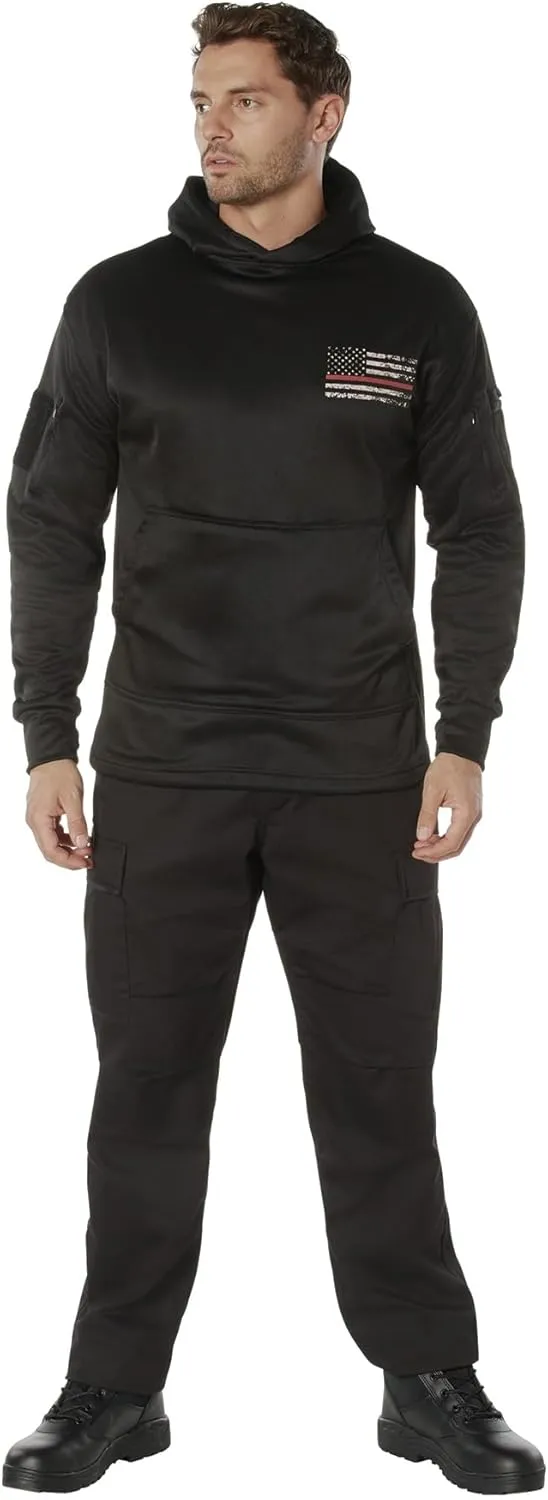 Rothco Conceal-Ops Thin Red Line Hoodie: Support Firefighters with Distressed Flag Graphic. Warm, and Rugged Utility