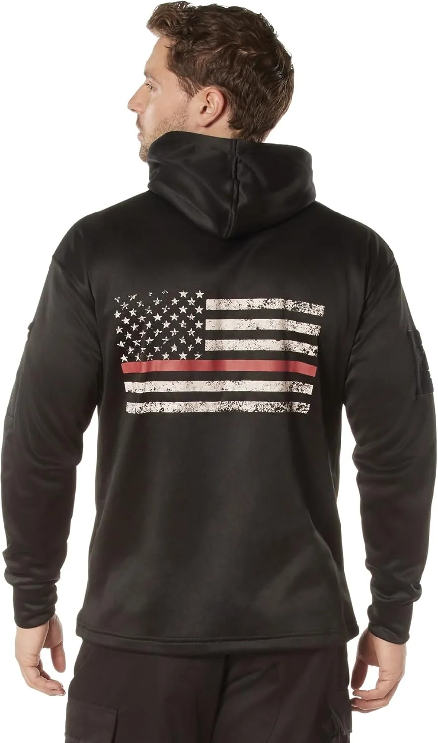 Rothco Conceal-Ops Thin Red Line Hoodie: Support Firefighters with Distressed Flag Graphic. Warm, and Rugged Utility